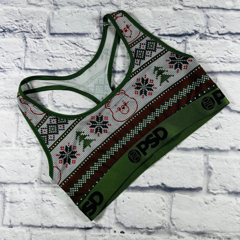 PSD Care Bears Ugly Christmas Sports Bra Womens Large Green Holiday Fair Isle